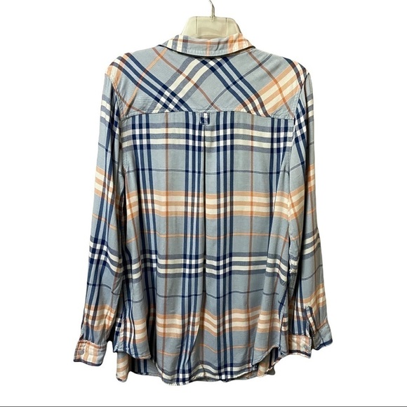 Maternity plaid blue/pink/white 1/4 button placket rayon tunic collar pastel XL - Picture 2 of 4